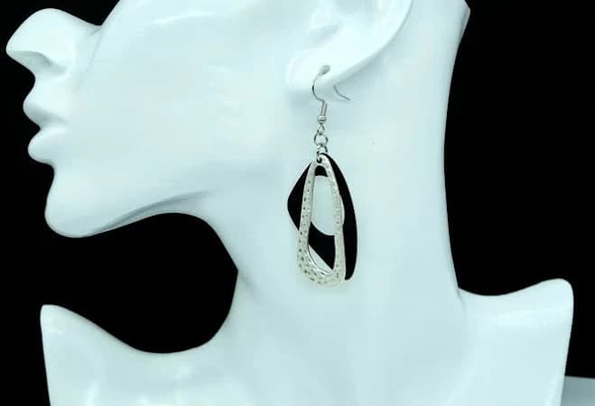 Hammered Silver Geometric Dangle Earrings