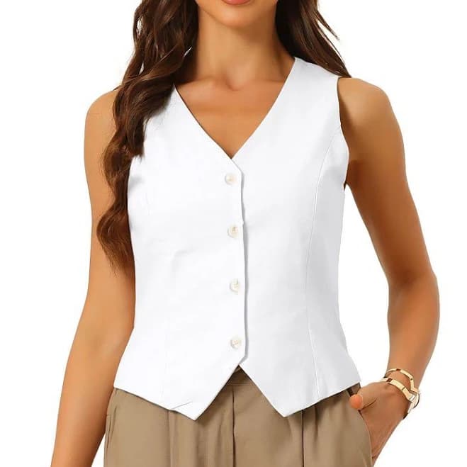 Sleeveless Button Down V Neck Waistcoat Vest