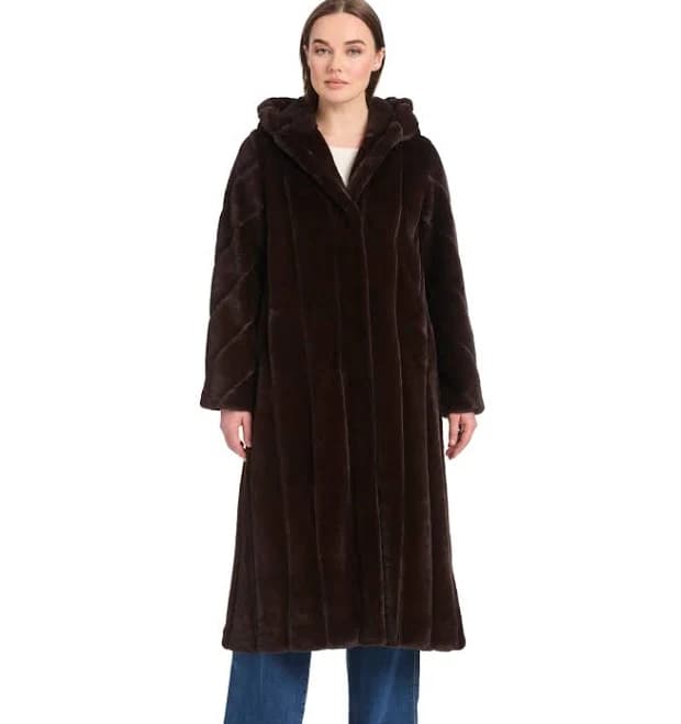 Jones New York Women's Hooded Faux-Fur Coat