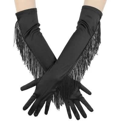 INSPIRE CHIC Women's Long Satin Finger with Tassels Elbow Length Sleeves Gloves for Opera Dance Wedding Party 1Pair