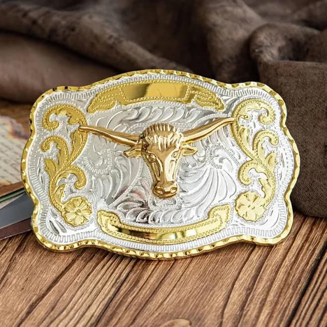 Golden Longhorn Steer Bull Head Belt Buckle