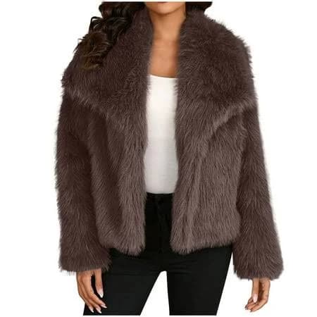 Ctreela Women's Cropped Fluffy Faux Fur Open Front Cardigan