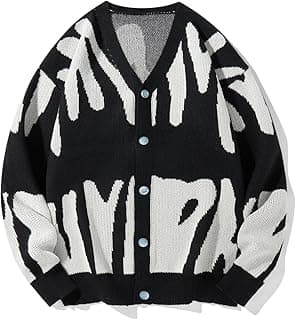 Men's Graphic Sweater Button Down Long Sleeve V Neck Cardgian Sweater Streetwear