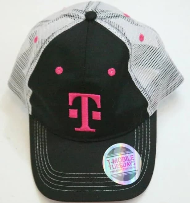 T Black White & Pink Cotton Polyester Baseball Hat Snap Back Man Cap