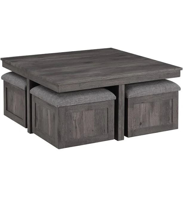 Simple Relax Square Coffee Table with 4 Storage Stools
