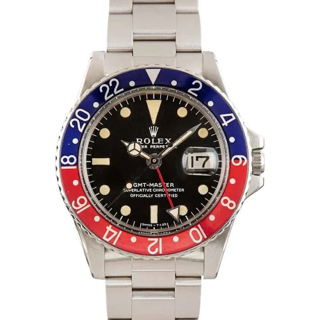 Vintage Rolex GMT-Master Pepsi 1675 Stainless Steel Watch, Used, Mens | Bob's Watches