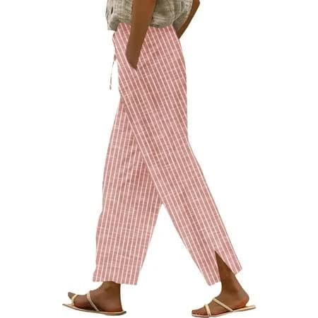 Women's High-Waisted Plaid Pants with Drawstring