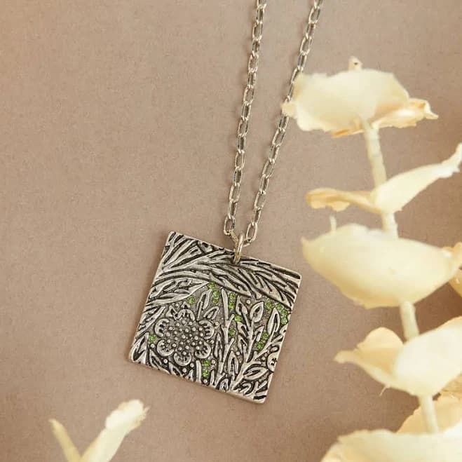 Dahlia Floral Silver Crystal Pendant Necklace