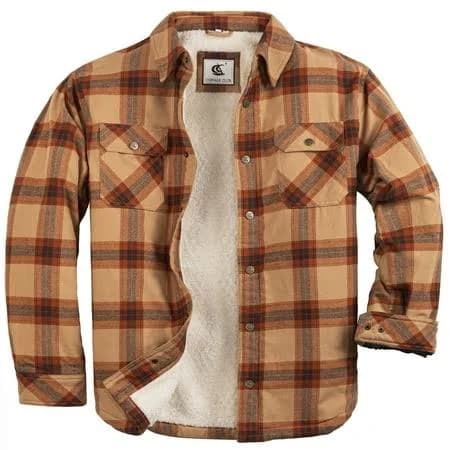 Coevals Club Men's Sherpa Lined Cotton Plaid Flannel Shirt Jacket