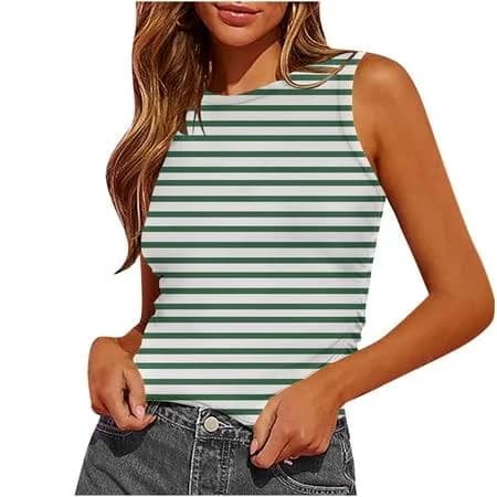 Drses Women's Tank Tops Summer Knit Striped Tank Tops Trendy Crewneck Sleeveless Shirts, Size: Large, Green