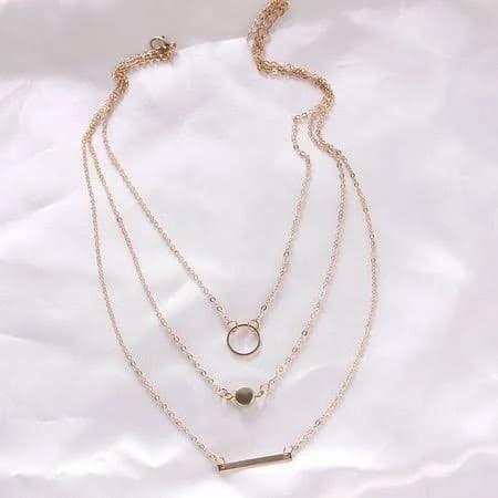 14K Gold Plated Circle Bead Bar Layered Chain Necklace