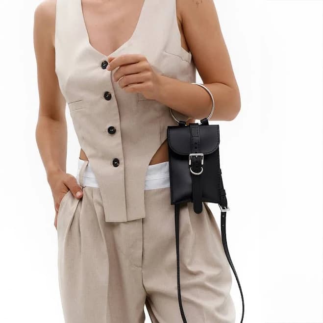 BrunetkaHarness Leather Mini Shoulder Bag with Ring