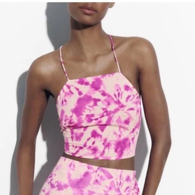 Zara Tops | Zara Tie-Dye Halter Top | Color: Pink | Size: M | Heidijosie's Closet