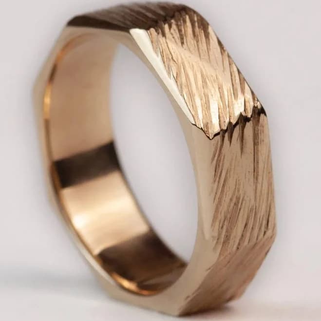 14K Gold Wide Textured Wedding Band