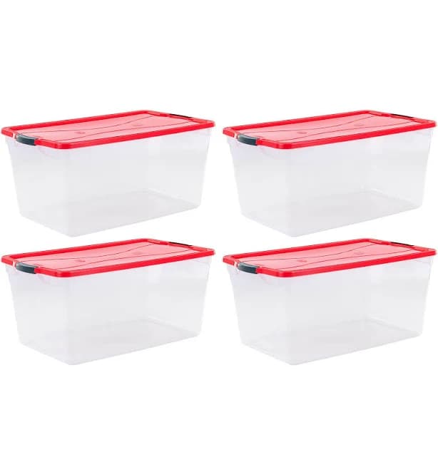 Rubbermaid Cleverstore 18 Gal Clear & Red Holiday Storage Tote (4 Pack)