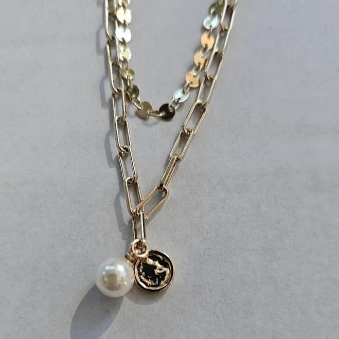 J. Crew Gold-plated Layered Pearl & Coin Necklace – Modern Minimalist