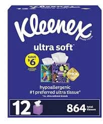 Kleenex Ultra Soft 3-Ply Facial Tissues, Cube Boxes (72 tissues/box, 12 boxes)