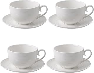 12 oz Cappuccino Cups with Saucers, Ceramic Espresso Coffee Cups Set of 4, White Latte Cup and Saucer, Elegant Tea Mugs Set, Microwave Dishwasher Safe Drinkware for Cafe, Housewarming Gift