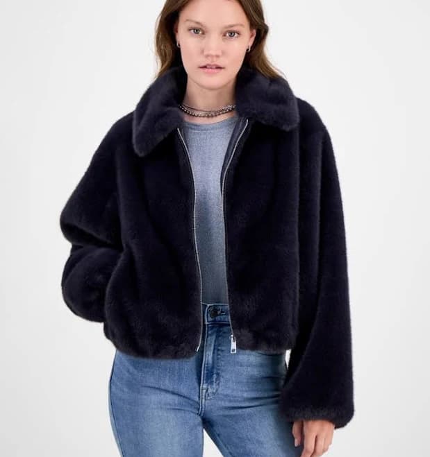 CeCe Women's Collared Faux-Fur Bomber Coat