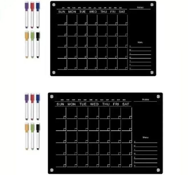 Acrylic Refrigerator Magnets Black Weekly Planner Calendar Memo Board Erasable Fridge Stickers Home