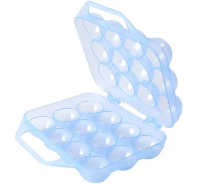 Basicwise Clear Plastic Egg Carton, 12 Egg Holder Carrying Case with Handle, Blue
