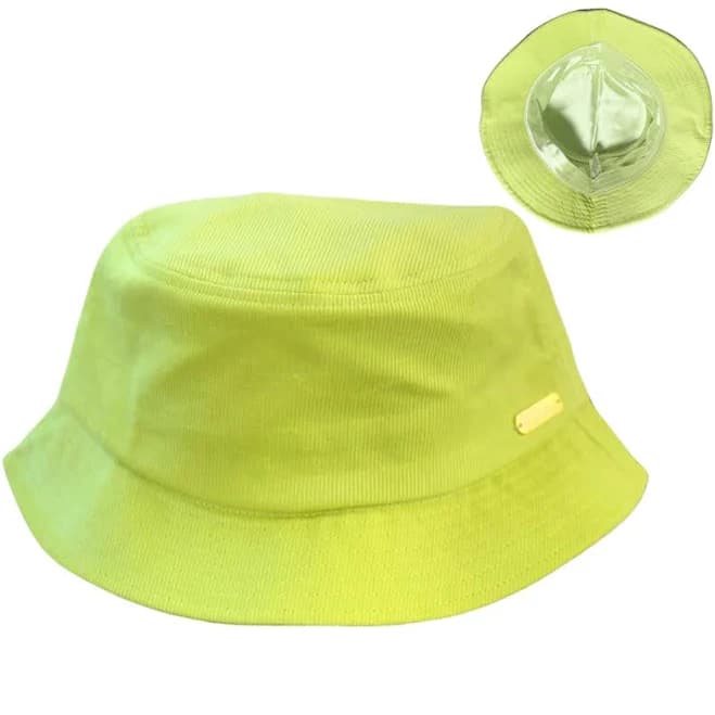 Kids Lime Green Corduroy Satin Lined Bucket Hat
