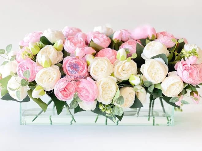 12"Hx20"W Peony & Rose Silk Flower Arrangement