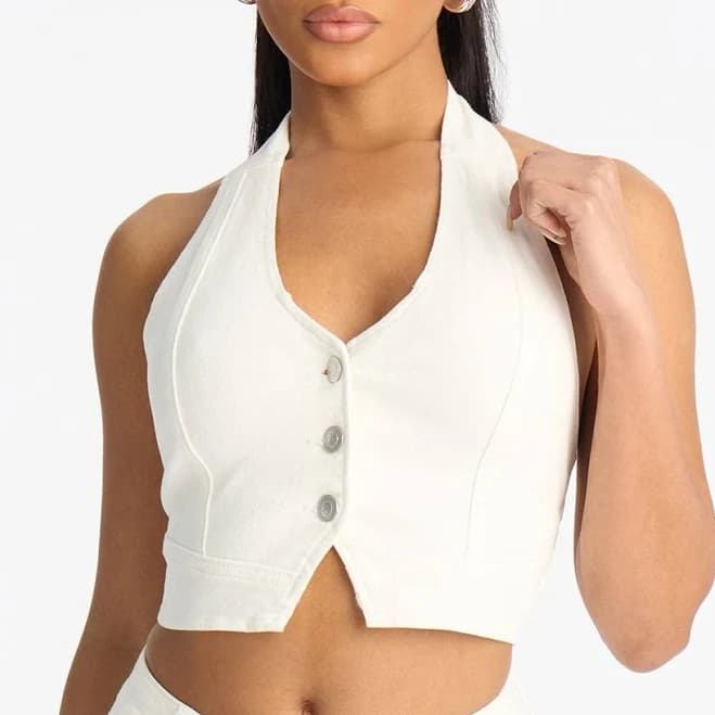 fashion nova Sleeveless Denim Cropped Halter Top