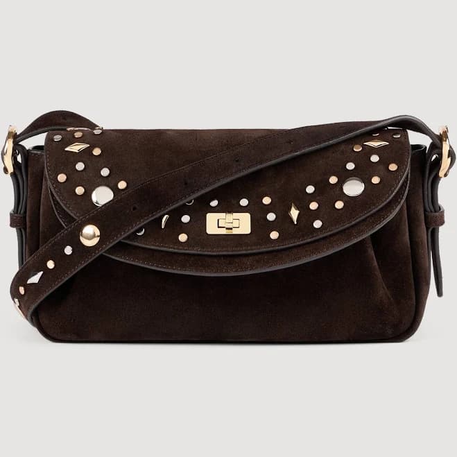 Sandro Le Mambo Janys Studded Suede Shoulder Bag