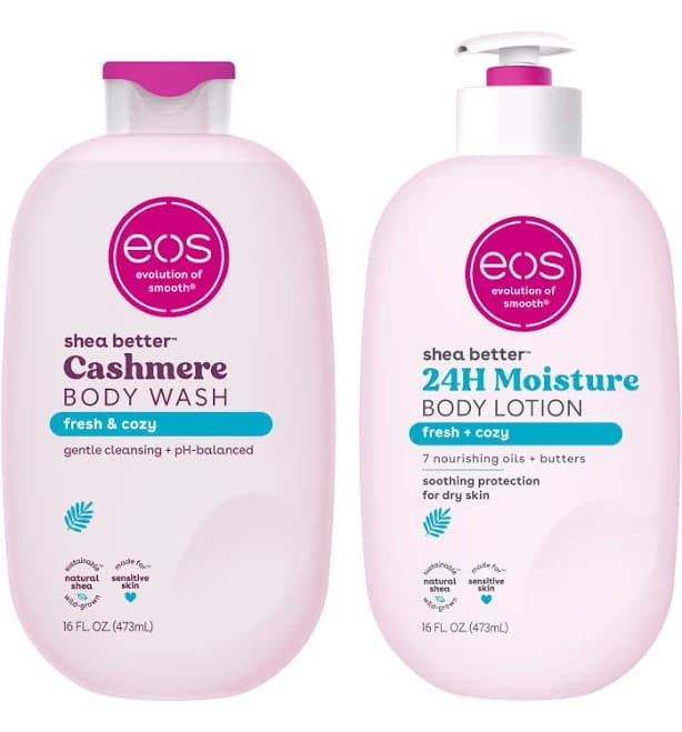 Bundle of eos Shea Butter Lotion & Body Wash, Fresh & Cozy, for Dryness 16oz, Size: 16 oz