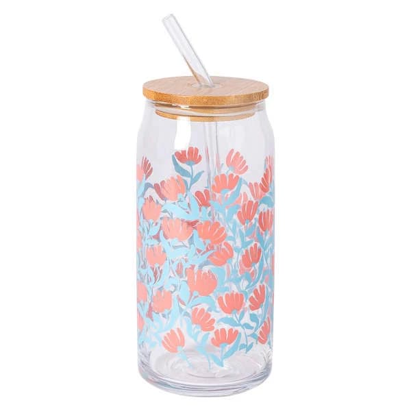at Home Real Simple Floral Glass Tumbler with Bamboo Lid