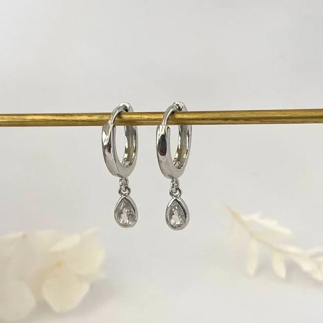 Sterling Silver Cubic Zirconia Dainty Huggie Hoops