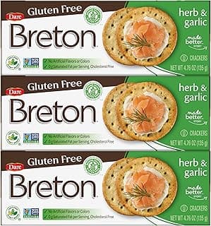 Breton Gluten Free Herb & Garlic Crackers (Pack of 3) - Non-GMO, Plant-Based, For Snacking, Dips, Cheese and Spreads, 3x4.76oz