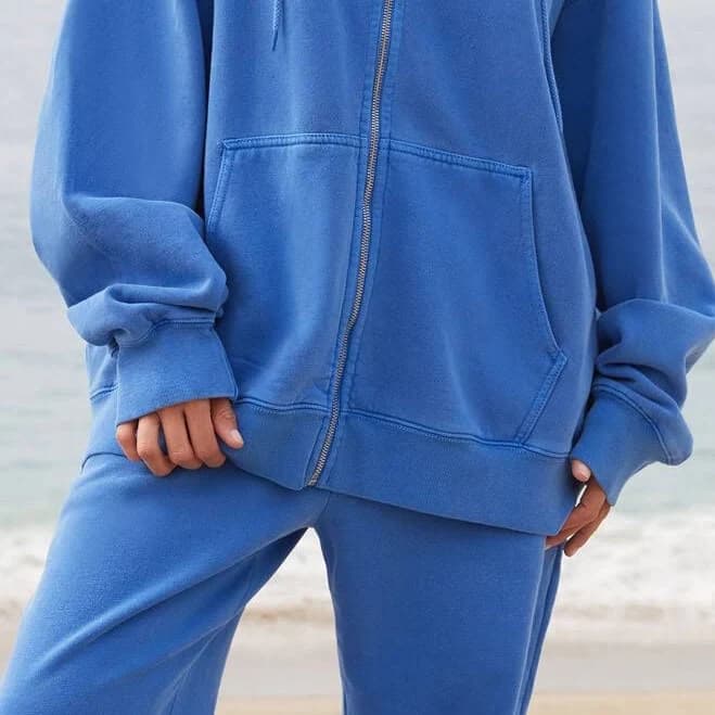 John Galt Women's Electric Blue Zip Up Oversized Hoodie