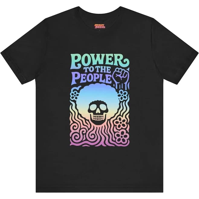 70s Retro Power to the People Psychedelic Skull Graphic T-Shirt