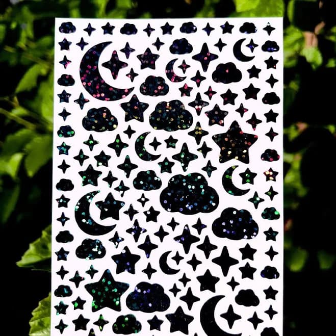Holographic Sparkle Night Sky Sticker Sheet! - Cute Moons Clouds and Stars - Custom Color - Scrapbooks Planners Cards & Crafts!