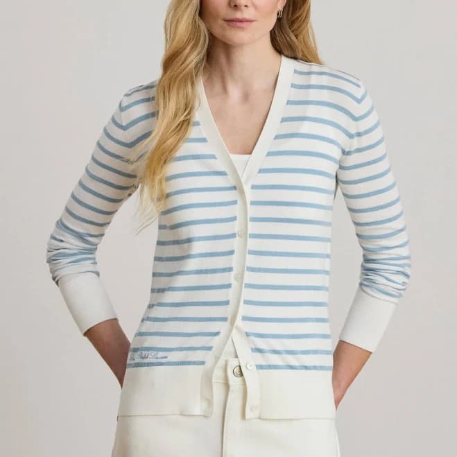 Ralph Lauren Women's Striped V-Neck Cotton Cardigan