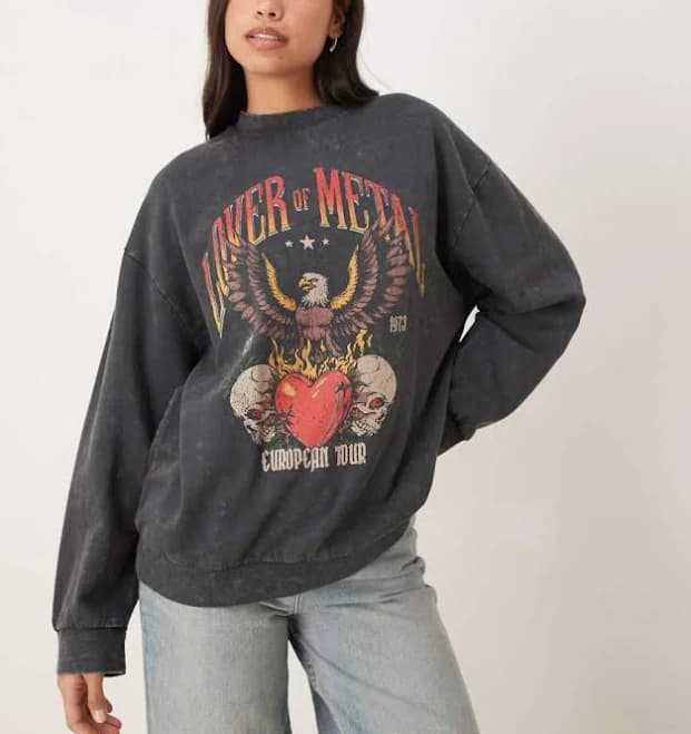 ASOS Oversized Sweatshirt with Vintage Rock Eagle Graphic