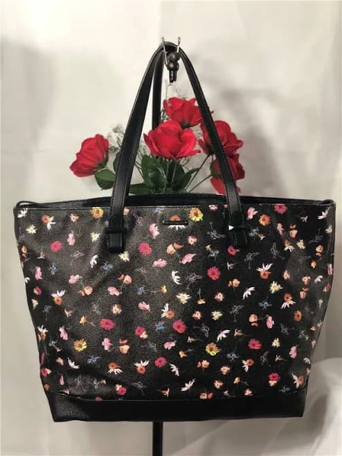 Rebecca Minkoff Black Coated Canvas Floral Extra Large Cherish Tote