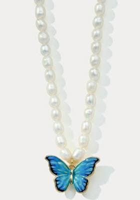 18K Gold Butterfly Pearl Necklace