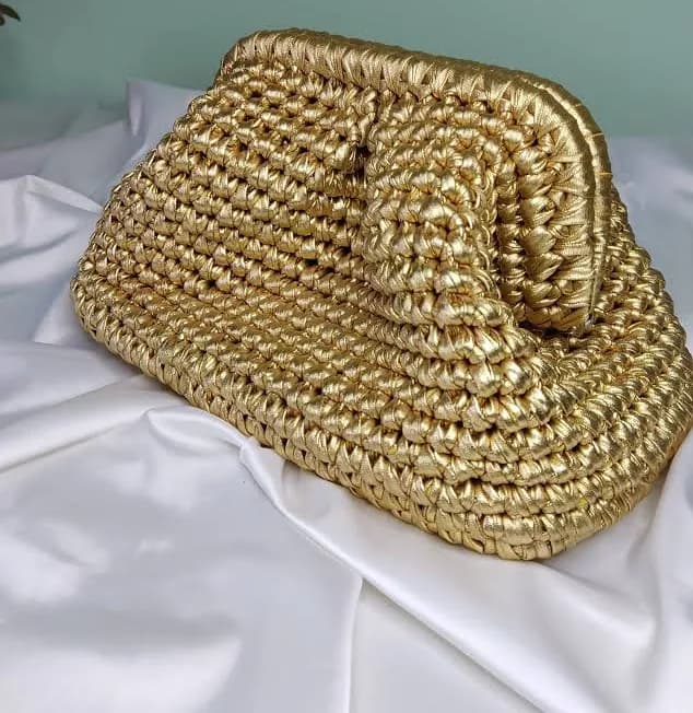 Handmade Metallic Raffia Clutch Bag