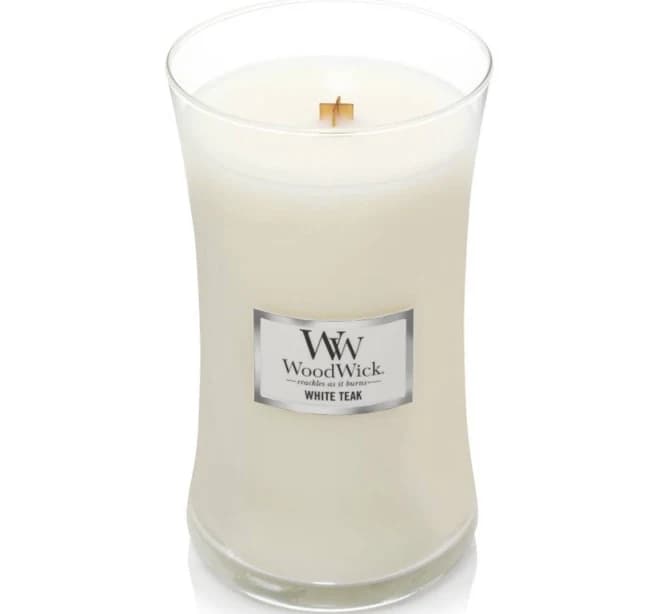 WoodWick White Teak Large Hourglass Jar Candle