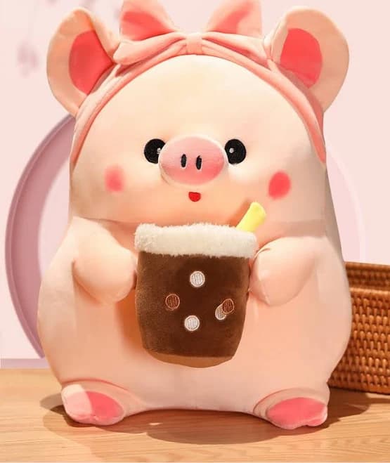 Cute Bubble Tea Pink Pig Plush Toys