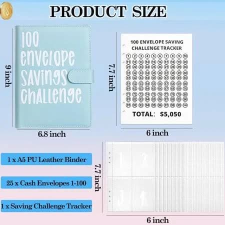 100 Envelopes Money Saving Challenge Binder, A5 Money Saving Challenge Book with Cash Envelopes, Savings Challenges Budget Book Binder to Save $5,054$