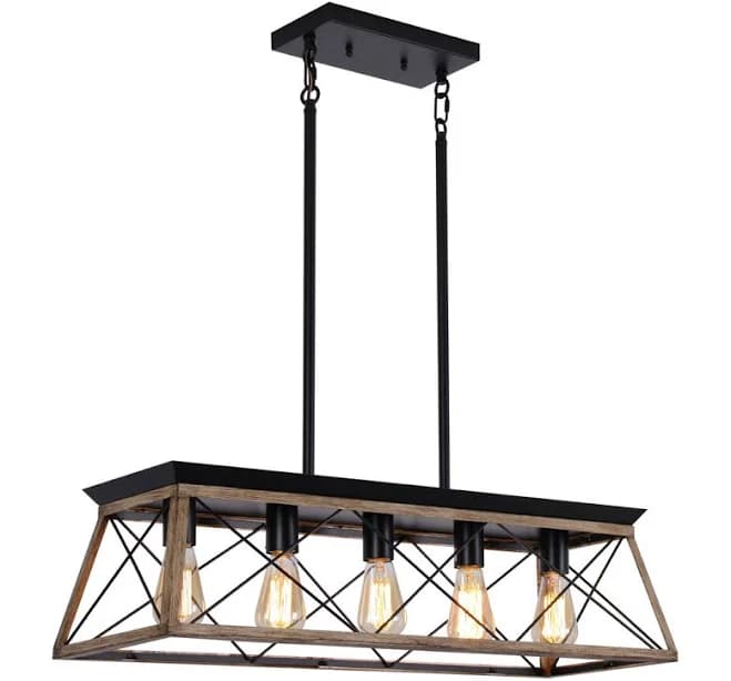 Gracie Oaks 31.5'' Farmhouse Industrial 5-Light Rectangular Dining Room Chandelier