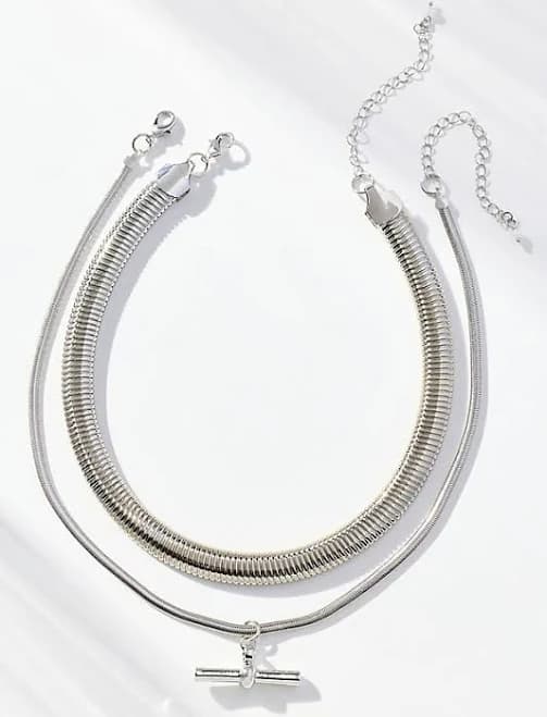 Anthropologie Layered Herringbone Bar Pendant Necklace