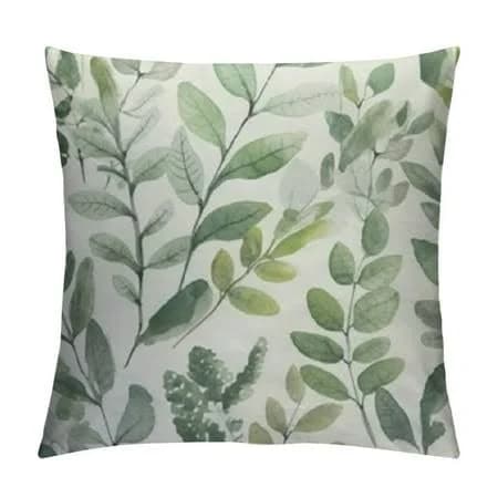 Jrxy Throw Pillow Covers Decorative Green Leaf Watercolor Eucalyptus Branches Hand Floral with Plant White Natural Greenery Twig Cushion Pillowcase