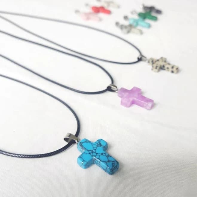 Marbled Stone Cross Necklace