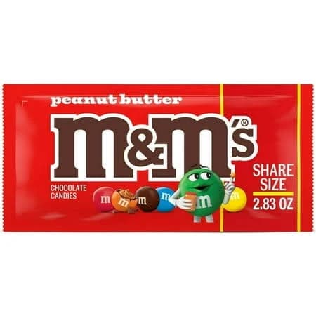 M&M's Peanut Butter Milk Chocolate Candy Share Size 2.83 oz Bag.2 Pack