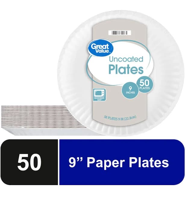 Great Value Uncoated Round Paper Plates